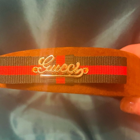 Gorgeous vintage Gucci brown microsuede Green & Red web Bow Logo Headband - Picture 4 of 6